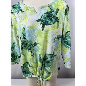 Onque Casual Green Turtle Sea Mermaidcore‎ Tie Waist Stretch  Size PXL
